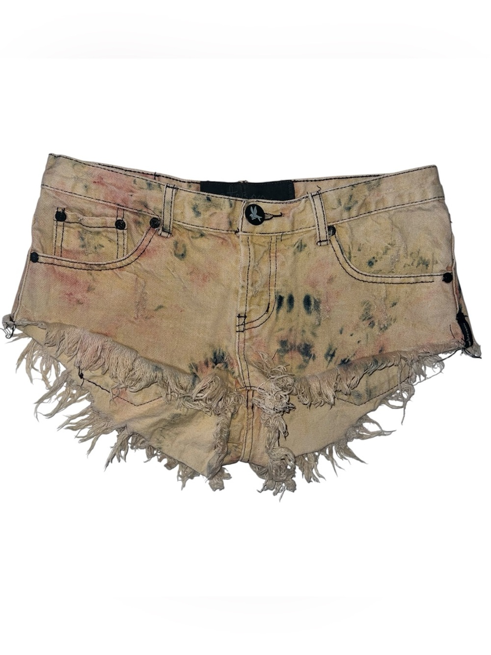 One Teaspoon Bonitas Tie-Dye Distressed Frayed Hem Denim Shorts Sz 28